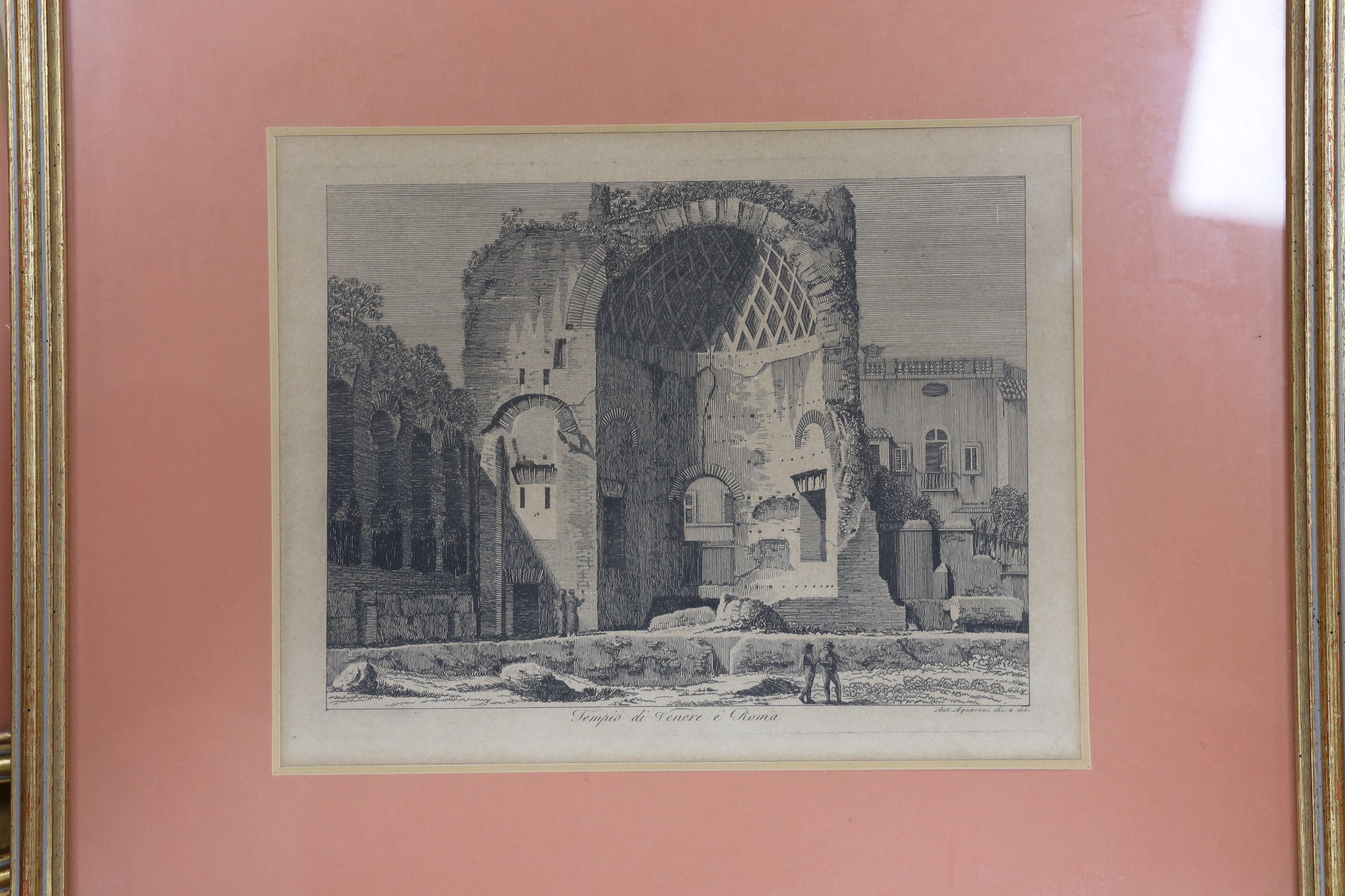 Antonio Acquaroni (1800-1874), five engravings, Topographical views, visible sheet 19 x 24cm